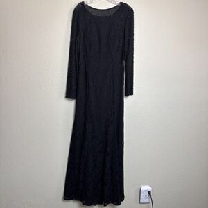 Cachet Size‎ 14 Black Beaded Lace Illusion Evening Gown Maxi Dress